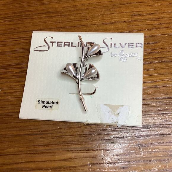 Beau Floral Brooch Sterling Silver Vintage Faux Pearls Tested - Picture 1 of 4
